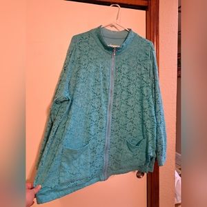 3x, robin's egg blue, lace, zip-up jacket